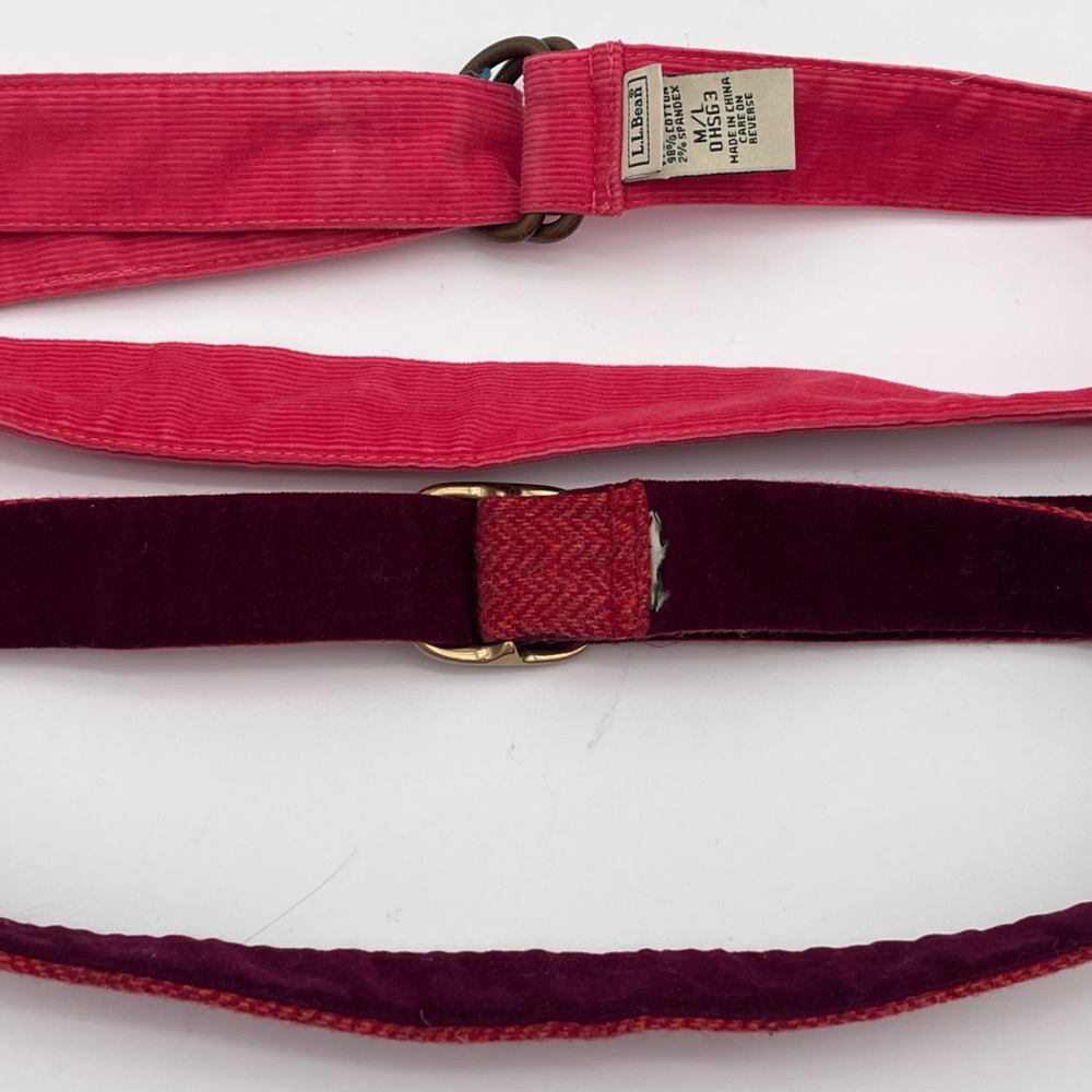 LL Bean Preppy Pink Burgundy Women's Ribbon (2) Belts Corduroy dog embroidery ML - Picture 4 of 9